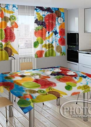 Фото комплект для кухни "фрукты микс" (шторы 1,5м*2,5м; скатерть 1,0м*1,2м)