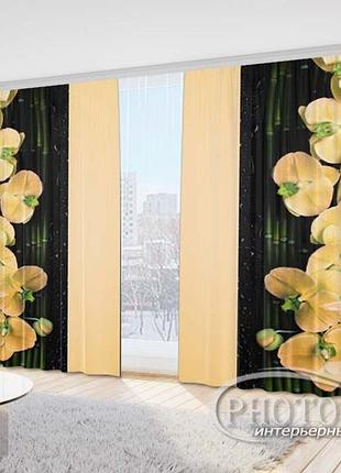 3d фото шторы "песочные орхидеи" 2,7м*4,0м (2 полотна по 2,0м), тесьма