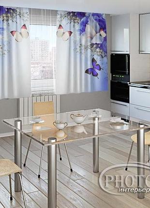 Фото штори для кухні "іриси і метелики" 2,0м*2,9м (2 полотна по 1,45м), тасьма