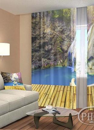 Фото шторы "мостик у яркого водопада 1" 2,5м*2,6м (2 полотна по 1,30м), тесьма