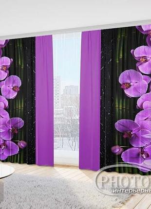 3d фото шторы "орхидеи на черном" 2,7м*4,0м (2 полотна по 2,0м), тесьма