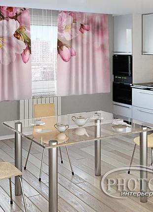 Фото штори для кухні "гілочка весни" 1,5м*2,5м (2 полотна по 1,25м), тасьма