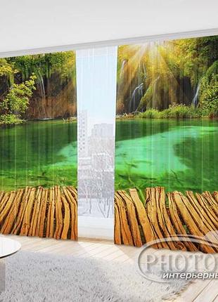 Фото штори "місток біля водоспаду" 2,7м*2,9м (2 полотна по 1,45м), тасьма