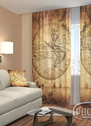 Фото шторы "карта мира" 2,5м*2,60м (2 полотна по 1,30м), тесьма