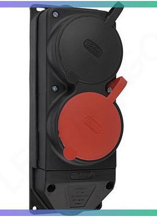 Колодка каучуковая 3р+ре с защитными крышками двухместная (1×25а/1×16a*2p+pe) ip44