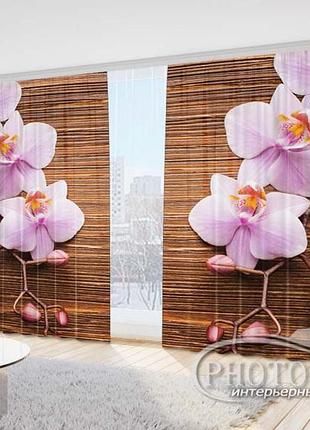 3d фото шторы "орхидеи и дерево" 2,7м*2,9м (2 полотна по 1,45м), тесьма
