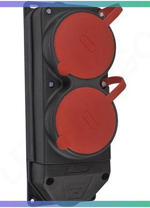 Колодка каучуковая 3р+ре с защитными крышками двухместная (2×25а) ip44