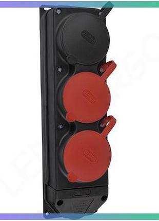 Колодка каучуковая 3р+ре с защитными крышками трехместная (2×25а/1×16a*2p+pe) ip44