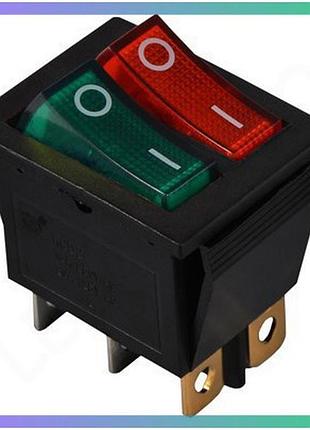 Kcd2-2101n gr+r/b 220v перемикач 2 клав. зелений+червоний з підсвічуванням