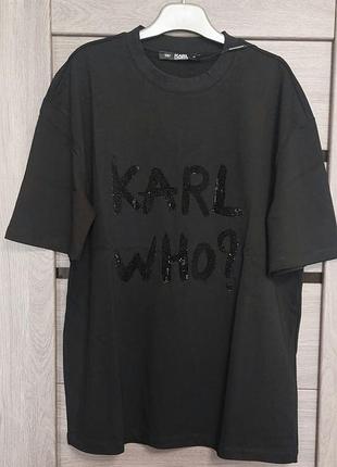 Черная футболка karl lagerfeld женская со стразами oversize karl who