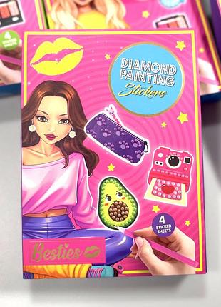 Набір для творчості diamond painting stickers, алмазна мозаїка стікери, 4 аркуші, дитячий набір