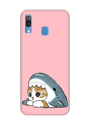 Матовый розовый чехол на samsung galaxy a30 (2019) / a20 (2019) котик акула (принт 421)