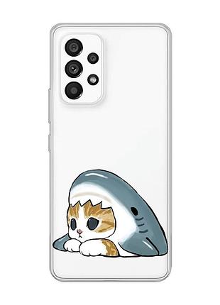 Прозрачный чехол на samsung galaxy a53 котик акула (принт 421)