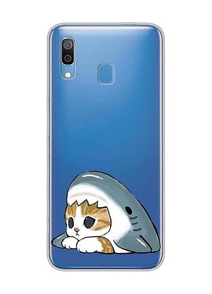Прозрачный чехол для samsung galaxy a30 (2019)/a20 (2019) котик акула (принт 421)