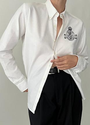Бавовняна біла сорочка з гербом бренд polo ralph lauren