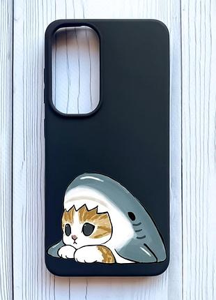 Матовый черный чехол на samsung galaxy s25 котик акула (принт 421)