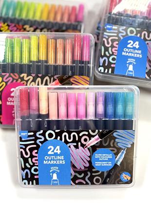 Набір контурних маркерів 24 кольори outline | металік + кольорова обводка | dual color markers