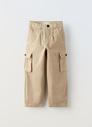 Новые стильные котоновые брюки карго zara для мальчика р. 116 (6 лет) бежевые с утяжкой