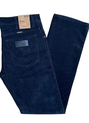 Вельветові джинси чоловічі wrangler arizona dark blue, мікровельвет
