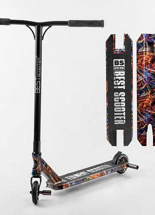 Самокат трюковый best scooter bs-77350 (4) hic-система, пеги, алюминиевый диск и дека с принтом, колёса pu, d=110мм, ширина руля -