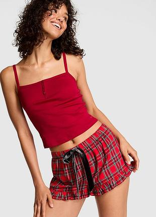 Красные шорты victoria’s secret pink оригинал flannel boxy ruffled pajama shorts