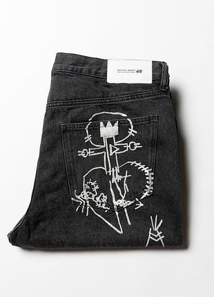 H&amp;m x jean-michel basquiat baggy denim pants jeans print [pmh016988]