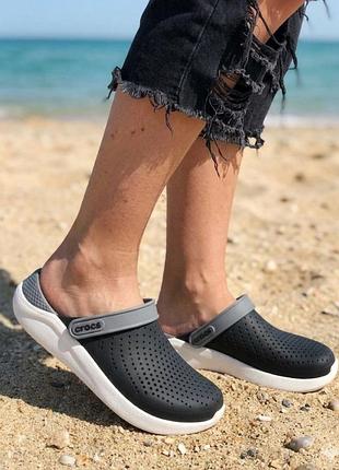 Жіночі шльопанці сабо crocs/чорно сірі шльопанці сабо крокс