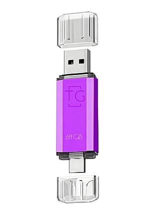 Флешка юсб t&g 009 2&1 usb/type c 64gb usb flash drive 2.0 память 64 гб violet