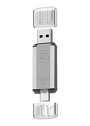 Флешка юсб t&g 009 2&1 usb/type c128gb usb flash drive 2.0 память 128 гб silver