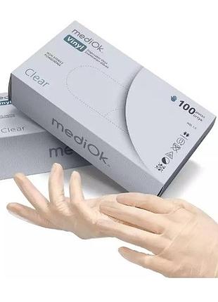 Перчатки виниловые mediok цвет clear прозрачный l, 100 шт