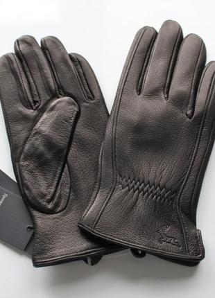 Кожаные мужские перчатки из оленьей кожи черные
