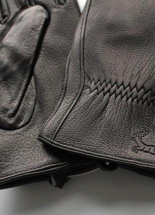 Кожаные мужские перчатки из оленьей кожи черные4 фото