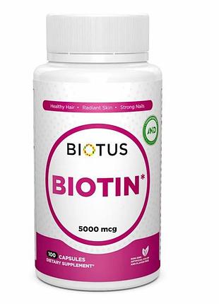 Биотин, biotin, biotus, 5000 мкг, 100 капсул