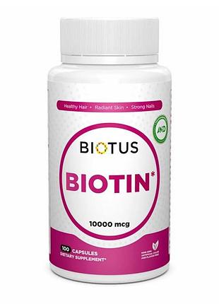 Биотин, biotin, biotus, 10000 мкг, 100 капсул
