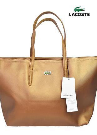 Новое коричнево золотистое содержимое сумка тоут lacoste
