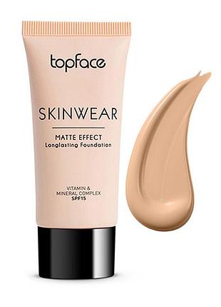 Тональний крем для обличчя матуючий topface skinwear matte effect pt468 №002 light beige 30 мл.