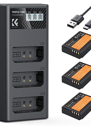 Комплект з трьох акумуляторів k&f concept lp-e10 1200mah та зарядного пристрою для canon (kf28.0090)