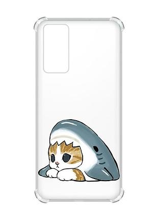 Чехол с утолщёнными углами на samsung galaxy s20 котик акула (принт 421)