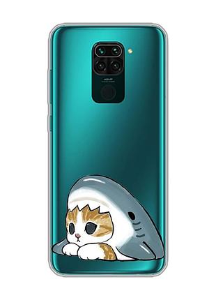 Прозорий чохол на xiaomi redmi note 9/redmi 10 x котик акула (принт 421)
