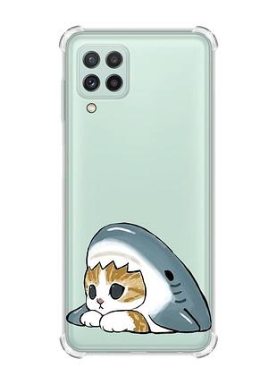 Чехол с утолщёнными углами на samsung galaxy a22 5g / a22s 5g котик акула (принт 421)