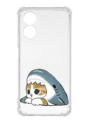 Чехол с утолщёнными углами на oppo a17 котик акула (принт 421)