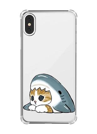 Чохол з потовщеними кутами на iphone x/xs котик акула (принт 421)