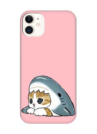 Матовый розовый чехол на apple iphone 11 (6.1) котик акула (принт 421)