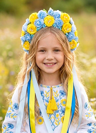 Большой украинский сценический венчик, желто-голубой