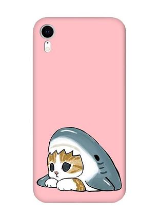 Матовый розовый чехол на apple iphone xr котик акула (принт 421)