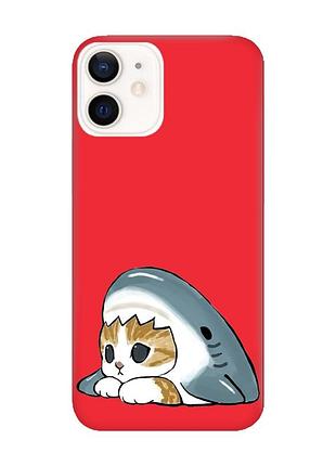 Матовий червоний чохол на apple iphone 12 / 12 pro (6.1) котик акула (принт 421)