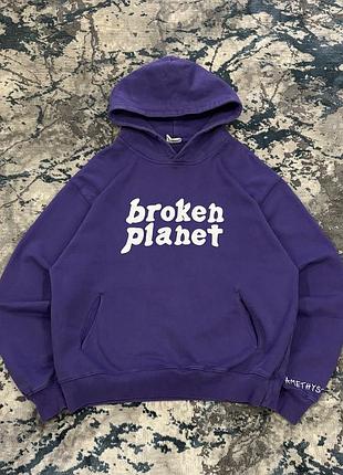 Худі broken planet фіолетове оверсайз m з принтом