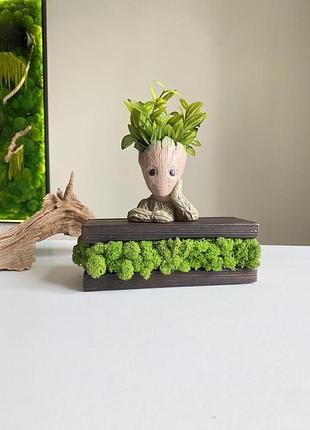Кашпо грут с искусственными растениями, искусственная традесканция