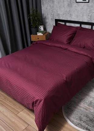Комплект постельного белья moon&star satin stripe burgundy luxe king size 220x240 наволочки 2х70х70