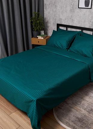 Комплект постельного белья moon&star satin stripe emerald двоспальний 175х210 наволочки 2х70х70